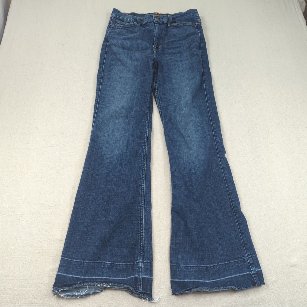 7 For All Mankind Jeans Womens 30 Blue Ginger Flare Hippie Boho Raw Hem